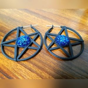 Pentagram Earrings with sparkling blue center